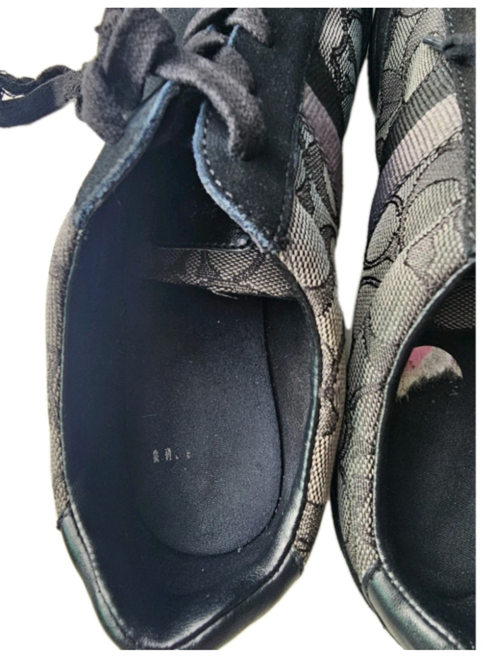 Coach Kelson Tennis Shoes Womens 8B Black Grey Signature Canvas Suede Low Tops - Picture 7 of 16
